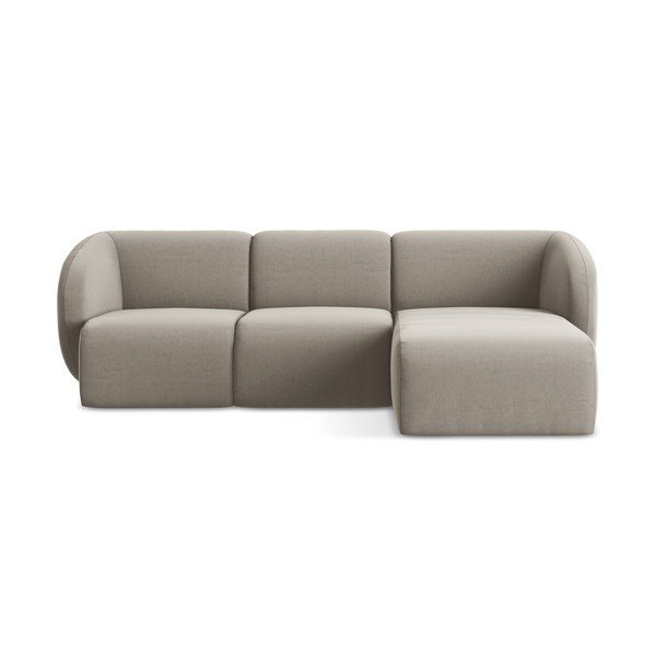 Šviesiai rudos spalvos kampinė sofa iš velveto (su dešiniuoju kampu/su gultu) Lani – Makamii