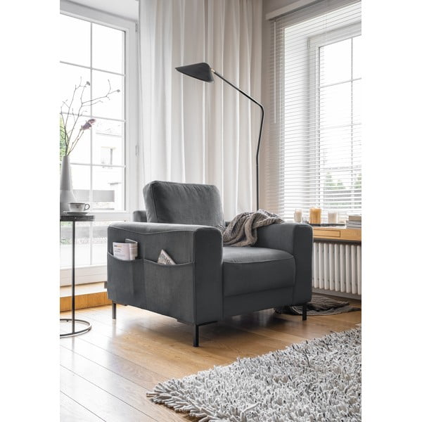 Iš kordinio velveto krėslas tamsiai pilkos spalvos Lofty Lilly – Miuform-image-2