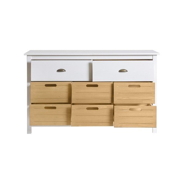Baltos spalvos pušies masyvo komoda su 8 stalčiais "Marckeric Ibiza-image-3