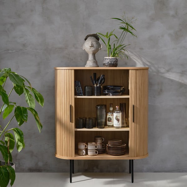 Spintelė natūralios spalvos iš ąžuolo su stumdomomis durimis 100x118 cm Nola – Unique Furniture-image-3
