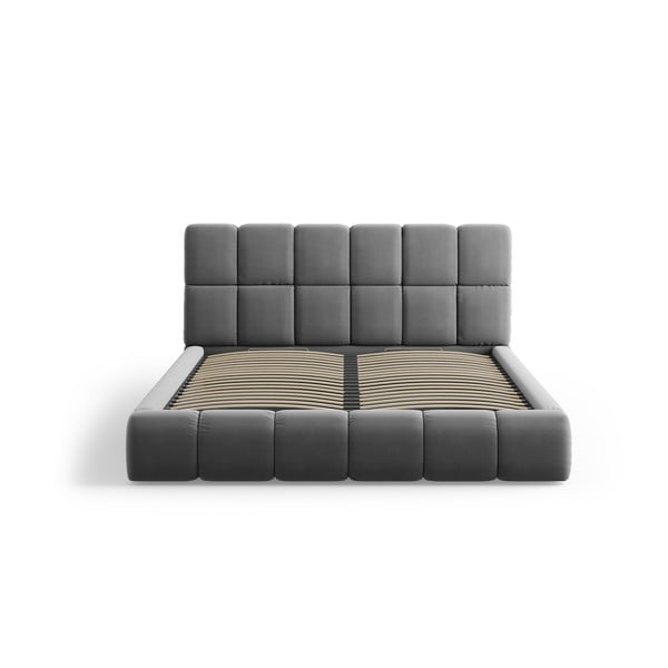 Iš aksomo dvigulė lova pilkos spalvos audiniu dengta su sandėliavimo vieta su lovos grotelėmis 180x200 cm Bellis – Micadoni -image-3