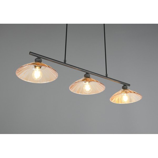 Juodos spalvos/gintarinės spalvos iš metalo kabantis šviestuvas su stiklo gaubtu Eluna – Reality-image-2