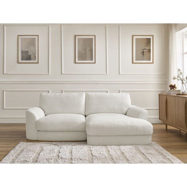 Baltos spalvos kampinė sofa iš boucle (su dešiniuoju kampu/su gultu) Leonore – Bobochic Paris-image-1