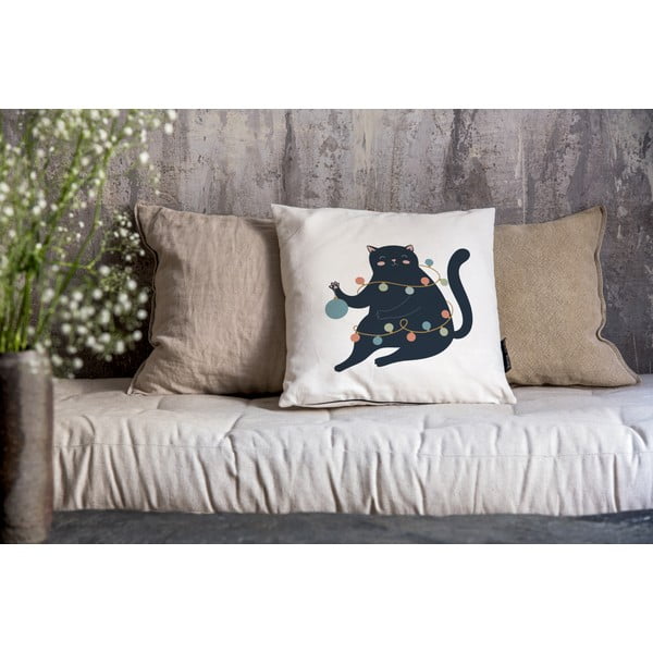 Dekoratyvinis pagalvės užvalkalas su Kalėdų motyvu 45x45 cm Festive Cat – Butter Kings-image-1