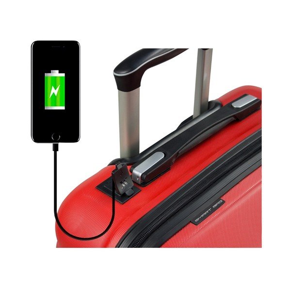 2 raudonų kelioninių lagaminų ant ratukų su USB jungtimis rinkinys "My Valice LASSO Cabin & Large-image-3