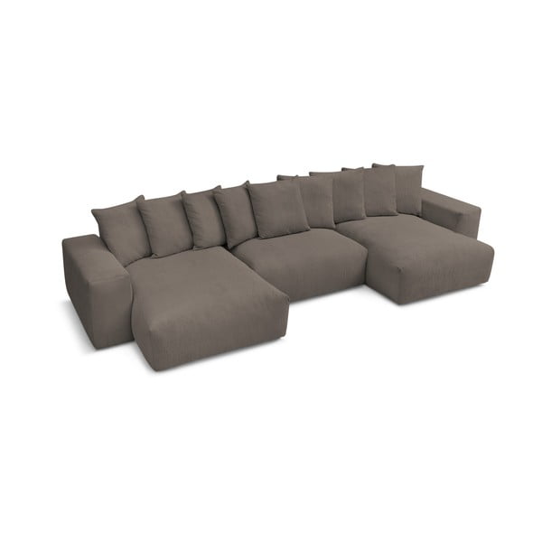 Iš kordinio velveto kampinė sofa pilkos spalvos/rudos spalvos Voltaire – Bobochic Paris-image-3