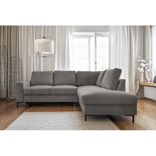 Iš kordinio velveto sulankstoma kampinė sofa pilkos spalvos (su dešiniuoju kampu) Lofty Lilly – Miuform-image-1