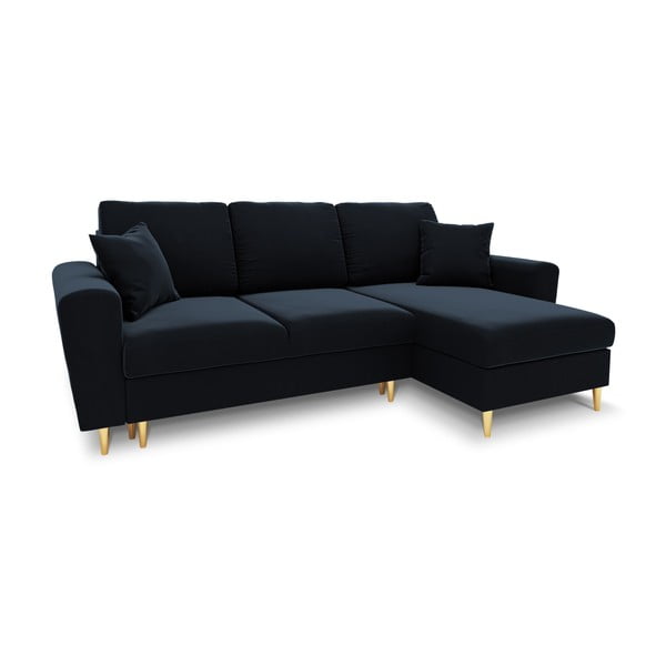 Tamsiai mėlynos spalvos iš velveto sulankstoma/su sandėliavimo vieta kampinė sofa Kyoto – Cosmopolitan Design