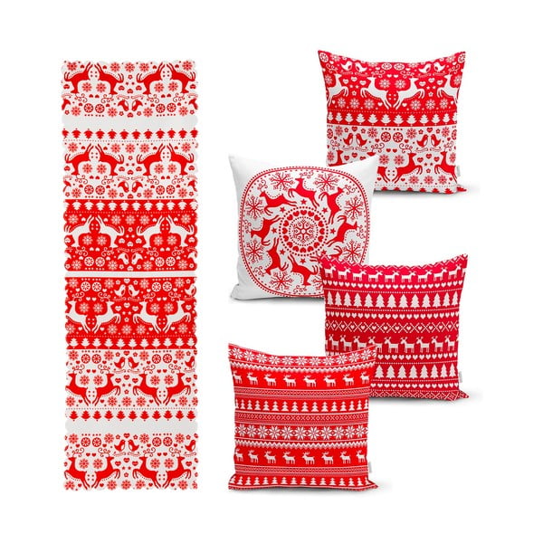 4 kalėdinių pagalvių užvalkalų ir staltiesės rinkinys Minimalist Cushion Covers Christmas