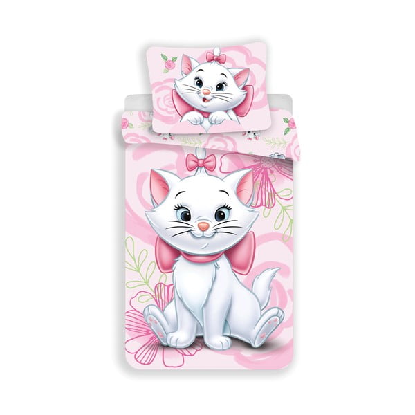 Rožinės spalvos iš medvilnės viengulė vaikiška patalynė 140x200 cm Marie Cat "Pink" – Jerry Fabrics