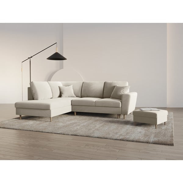 Smėlio spalvos iš velveto sulankstoma/su sandėliavimo vieta kampinė sofa (su kairiuoju kampu/„L“ formos) Kyoto – Cosmopolitan Design-image-1