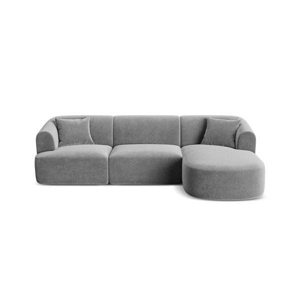 Šviesiai pilkos spalvos kampinė sofa iš velveto (su dešiniuoju kampu/su gultu) Campi – Cosmopolitan Design
