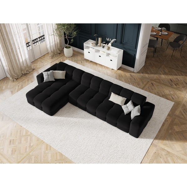 Juodo aksomo kampinė sofa (kairysis kampas) Kendal - Micadoni Home-image-1
