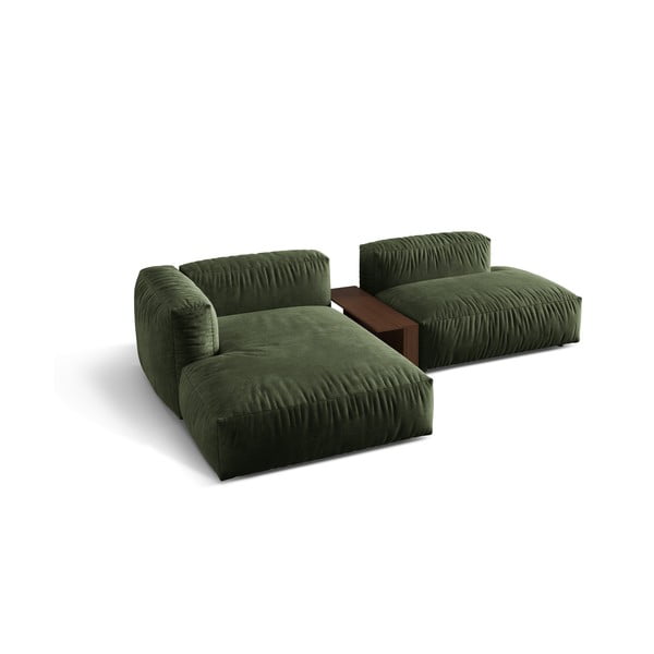 Žalios spalvos iš velveto modulinė kampinė sofa (su kairiuoju kampu/su gultu) Martina – Micadoni -image-3