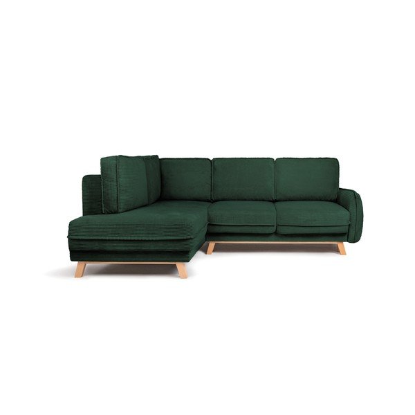Tamsiai žalios spalvos sulankstoma/su sandėliavimo vieta kampinė sofa iš kordinio velveto (su kairiuoju kampu/„L“ formos) Tori – Bonami Selection