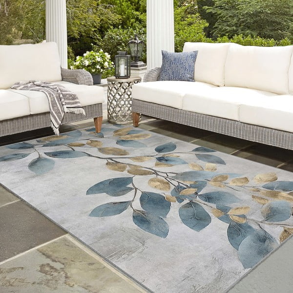 Skalbiamas kilimas šviesiai mėlynos spalvos/auksinės spalvos 160x230 cm Golden Leaves – Mila Home-image-4