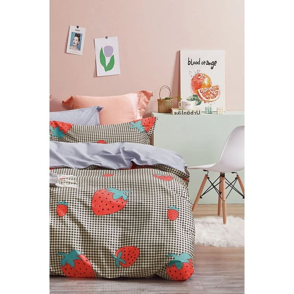 Iš ranforce medvilnės viengulė/itin ilga patalynė su paklode/3 dalių 160x220 cm Strawberry – Mila Home-image-1