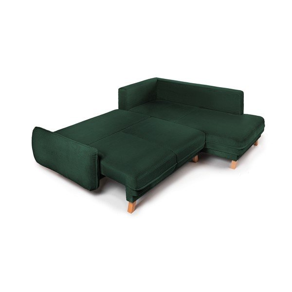 Tamsiai žalios spalvos sulankstoma/su sandėliavimo vieta kampinė sofa iš kordinio velveto (su dešiniuoju kampu/„L“ formos) Tori – Bonami Selection-image-3