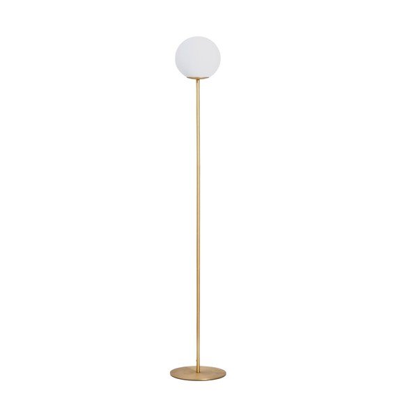 Baltos spalvos/auksinės spalvos pastatomas šviestuvas (aukštis 155 cm) su stiklo gaubtu Brisia – Kave Home