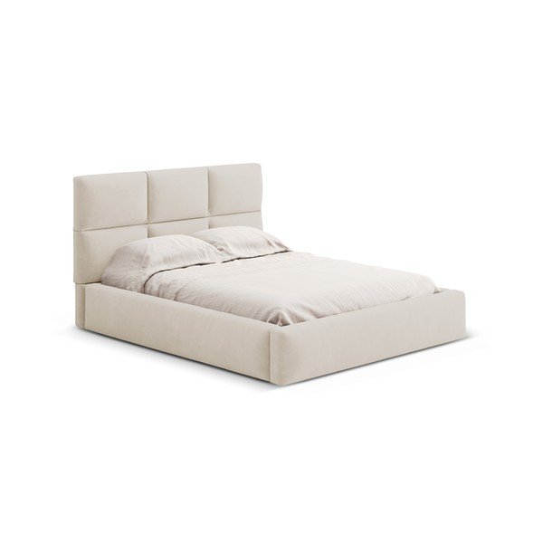 Smėlio spalvos dvigulė lova audiniu dengta su sandėliavimo vieta su lovos grotelėmis 200x200 cm Libera – Windsor & Co Sofas