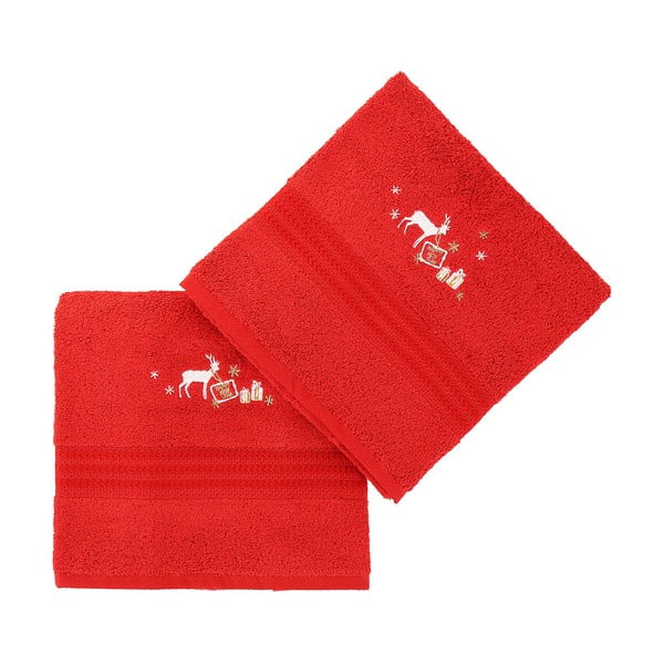 2 raudonų rankšluosčių rinkinys "Corap", 50 x 90 cm