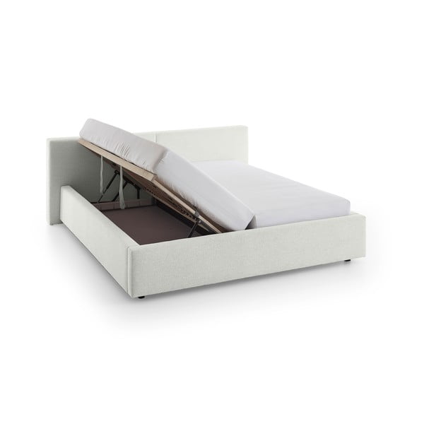 Dvigulė lova baltos spalvos audiniu dengta su sandėliavimo vieta su lovos grotelėmis 140x200 cm Cube – Meise Möbel-image-4