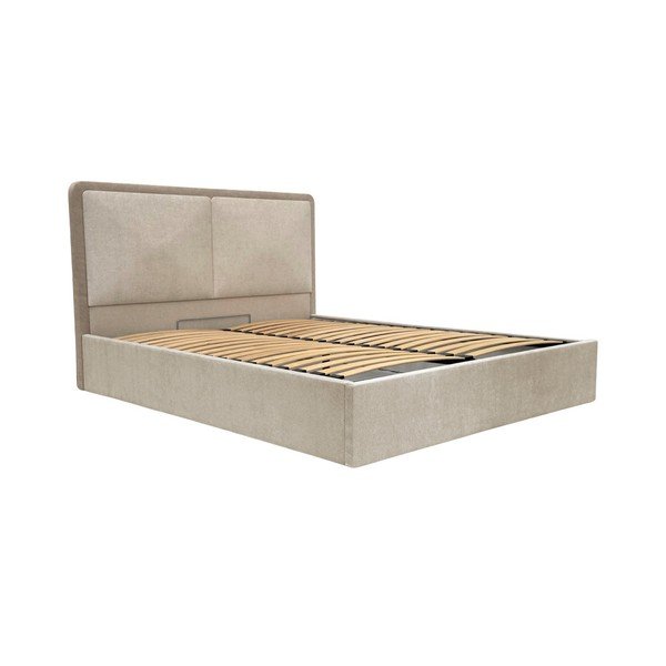 Smėlio spalvos/taupe spalvos iš audinio dvigulė lova su sandėliavimo vieta su lovos grotelėmis 160x200 cm Mara – Bobochic Paris