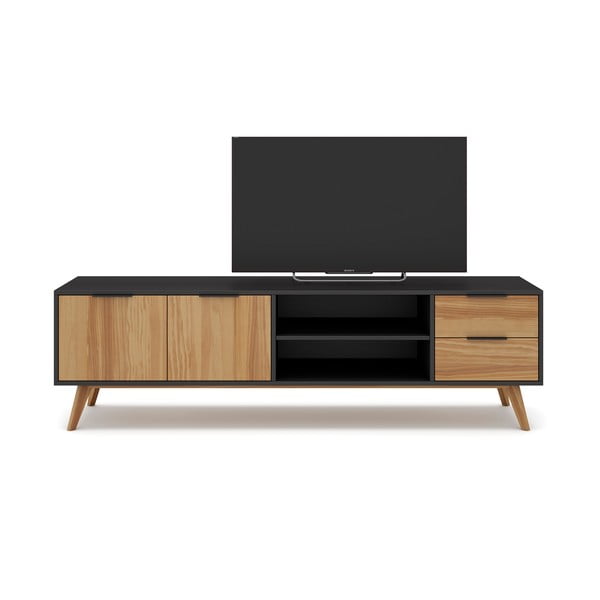 Juodos/natūralios pušies TV staliukas 180x53 cm Lavis - Marckeric-image-3