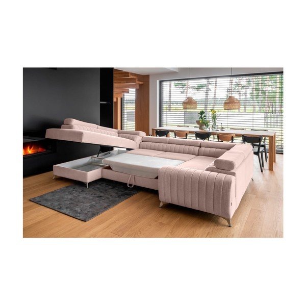 Rožinės spalvos sulankstoma/su sandėliavimo vieta kampinė sofa (su kairiuoju kampu/„U“ formos) Louis – ELTAP-image-4