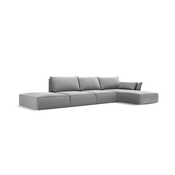 Šviesiai pilkos spalvos iš velveto kampinė sofa (su dešiniuoju kampu/su gultu) Vanda – Mazzini Sofas-image-2