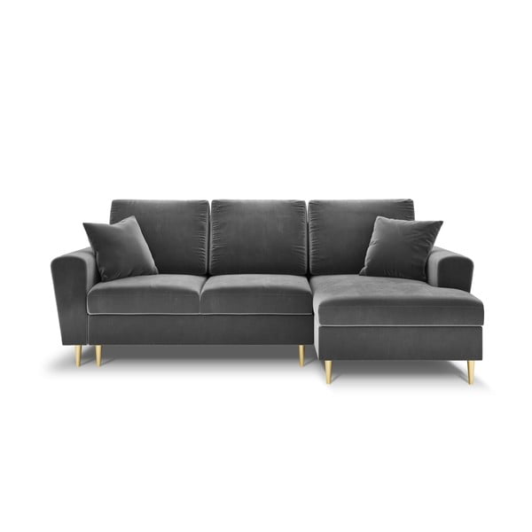 Šviesiai pilkos spalvos iš velveto sulankstoma/su sandėliavimo vieta kampinė sofa (su dešiniuoju kampu/su gultu) Kyoto – Cosmopolitan Design
