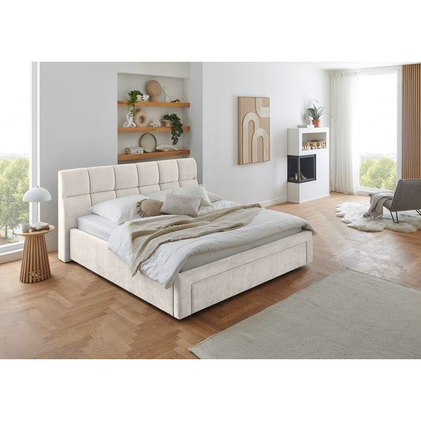 Smėlio spalvos dvigulė lova audiniu dengta be grotelių 180x200 cm Canyon – Meise Möbel-image-2