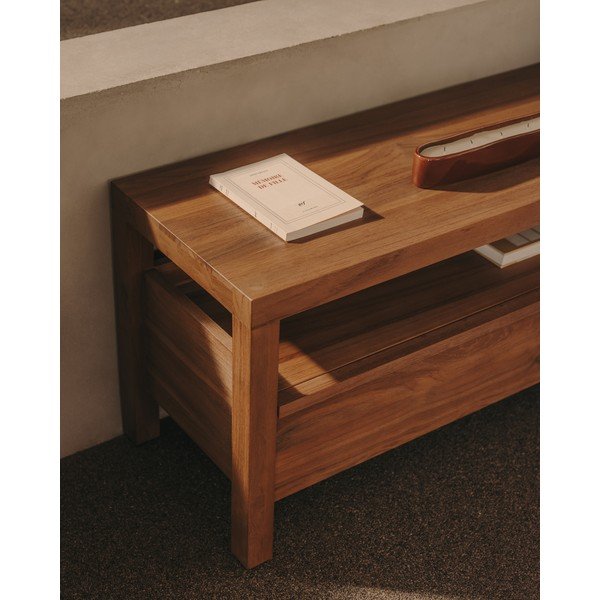 Iš tikmedžio masyvo TV spintelė natūralios spalvos 200x50 cm Sashi – Kave Home-image-3