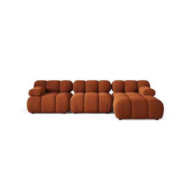 Terakotos spalvos modulinė kampinė sofa iš velveto (su dešiniuoju kampu/su gultu) – Micadoni 