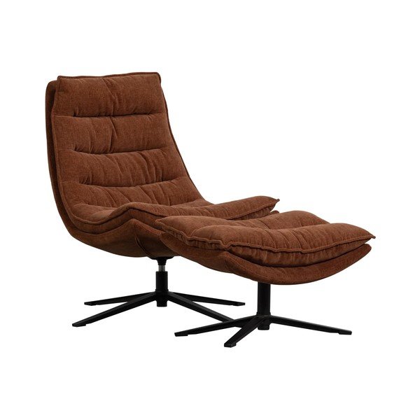 Rudos spalvos iš šenilinio audinio sukamasis fotelis su atrama kojoms Kube – WOOOD
