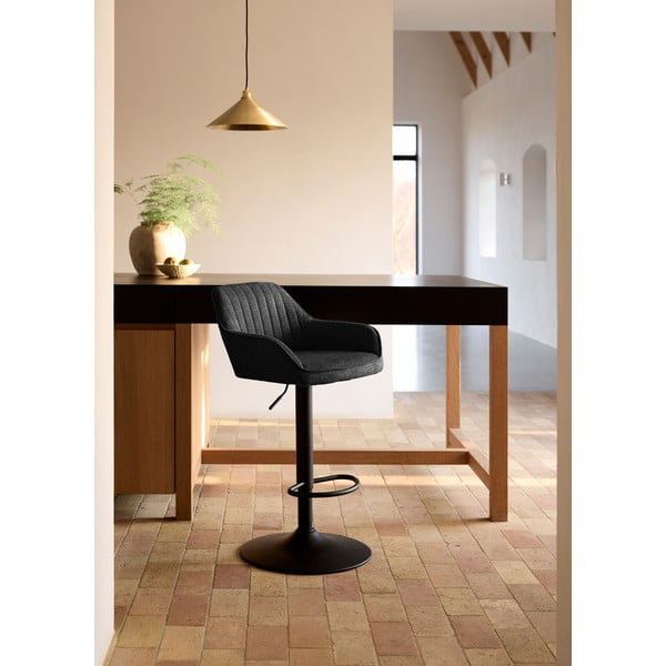 Tamsiai pilkos spalvos iš audinio baro taburetė reguliuojamo aukščio/su porankiais (sėdynės aukštis 65 cm) Nolan – Unique Furniture-image-1
