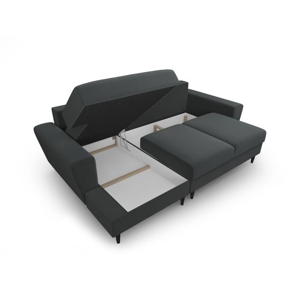 Tamsiai pilkos spalvos iš velveto sulankstoma/su sandėliavimo vieta kampinė sofa (su kairiuoju kampu/su gultu) Kyoto – Cosmopolitan Design-image-3