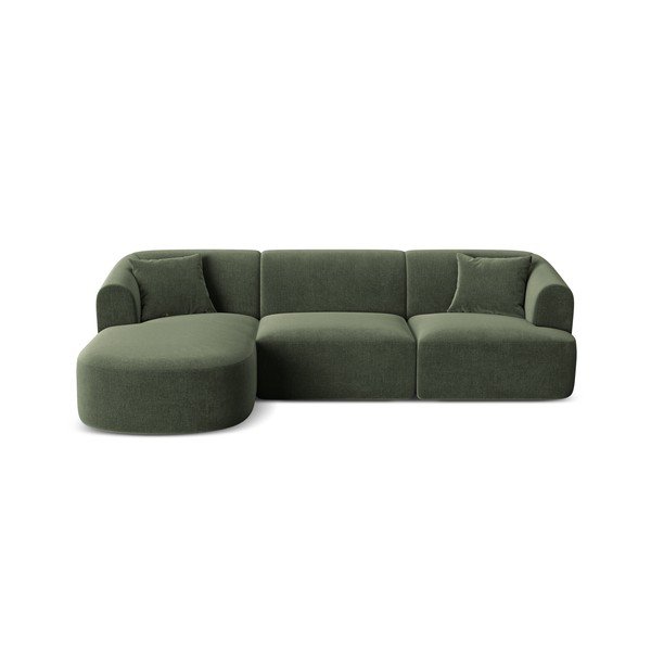 Žalios spalvos kampinė sofa iš velveto (su kairiuoju kampu/su gultu) Campi – Cosmopolitan Design