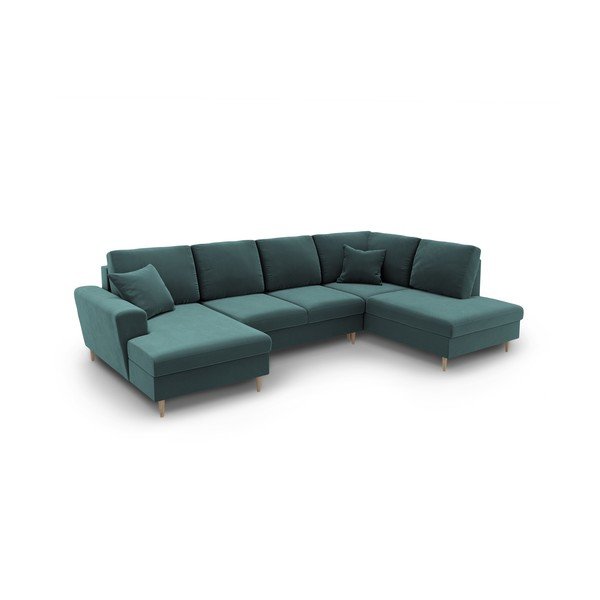 Smaragdinės spalvos iš velveto sulankstoma/su sandėliavimo vieta kampinė sofa (su dešiniuoju kampu/„U“ formos) Kyoto – Cosmopolitan Design-image-2