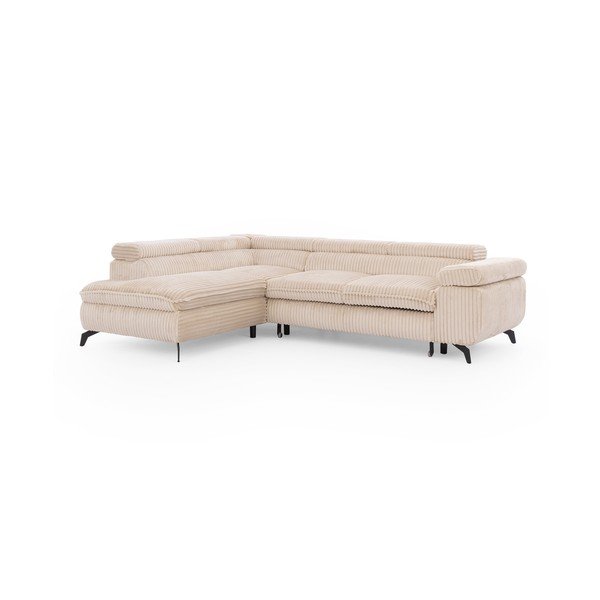 Smėlio spalvos kampinė sofa iš kordinio velveto (su kairiuoju kampu/„L“ formos) Marbeya  – Ropez-image-2