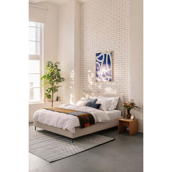 Smėlio spalvos minkšta dvigulė lova su čiužiniu ir grotelėmis 160x200 cm Noira Slim - Bonami Selection-image-1