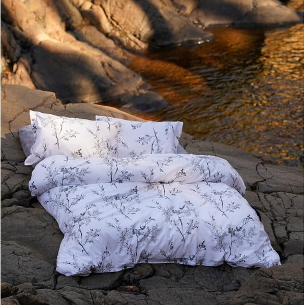 Baltos spalvos/pilkos spalvos iš ranforce medvilnės viengulė patalynė 140x200 cm White Floral – Mila Home Luxury-image-1