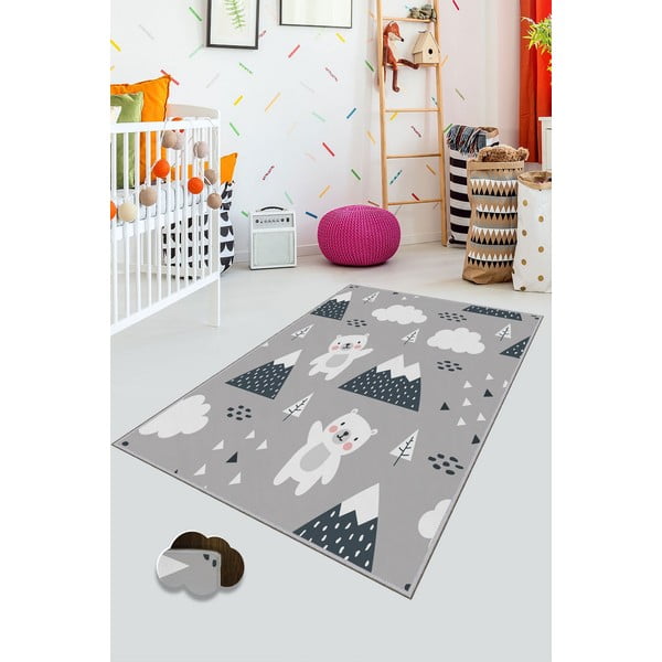 Pilkas neslystantis kilimas vaikams Conceptum Hypnose Bears, 80 x 120 cm-image-1