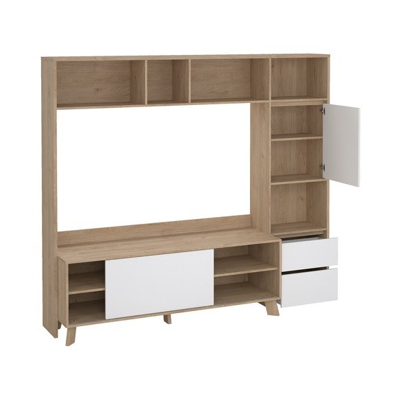 Baltos spalvos/natūralios spalvos TV spintelių komplektas iš ąžuolo 209x183x48 cm Next – Tvilum-image-3