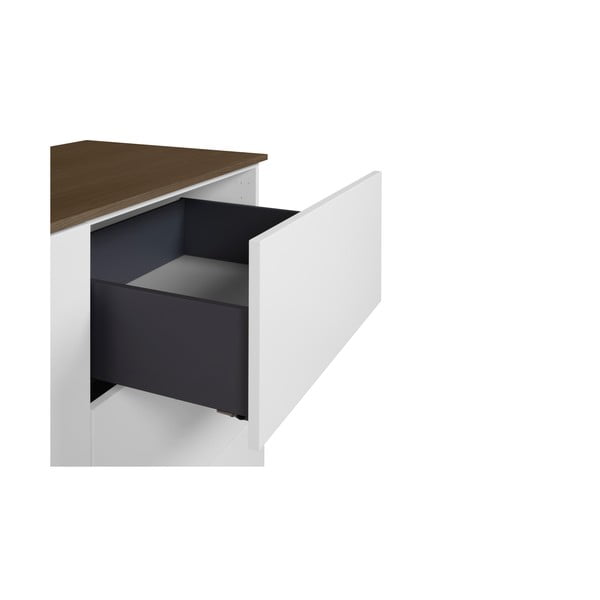 Balta komoda su tamsaus medžio viršumi, 3 stalčiais ir 2 durelėmis TemaHome Join-image-4