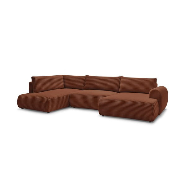 Raudonos plytų spalvos sulankstoma/su sandėliavimo vieta kampinė sofa iš kordinio velveto (su kairiuoju kampu/„U“ formos) Lucien – Bobochic Paris-image-3