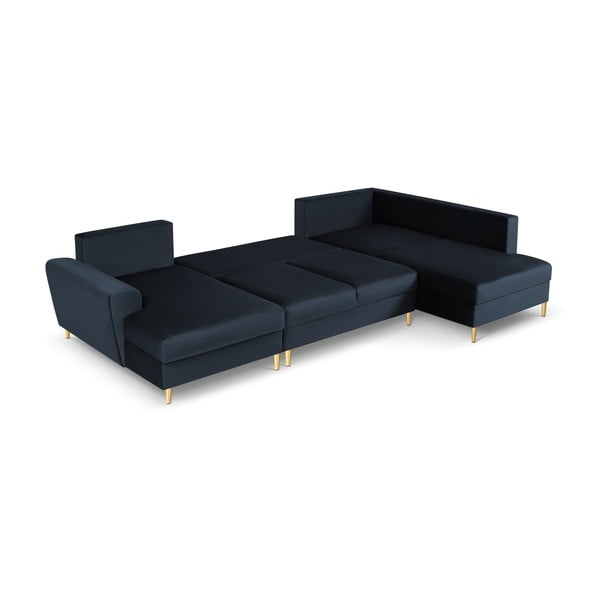 Tamsiai mėlynos spalvos iš velveto sulankstoma/su sandėliavimo vieta kampinė sofa (su dešiniuoju kampu/„U“ formos) Kyoto – Cosmopolitan Design-image-2