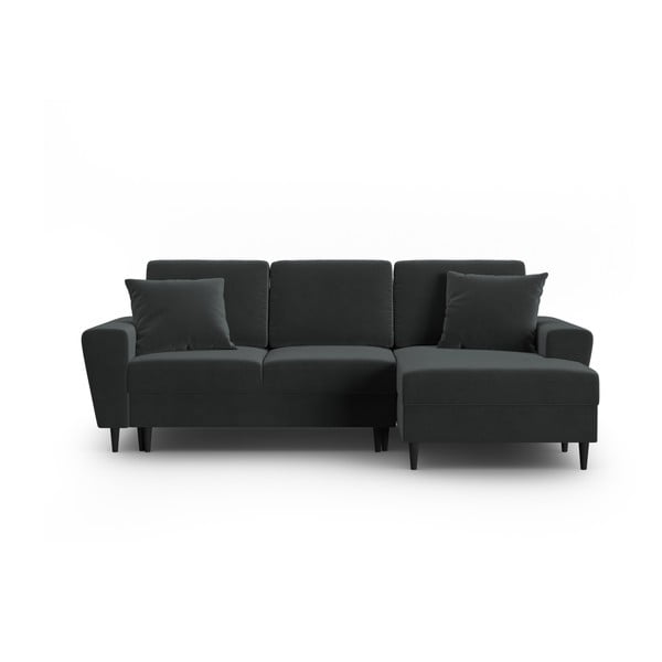 Tamsiai pilkos spalvos iš velveto sulankstoma/su sandėliavimo vieta kampinė sofa (su dešiniuoju kampu/su gultu) Kyoto – Cosmopolitan Design