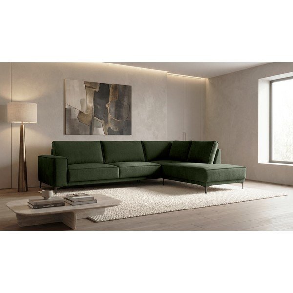 Žalios spalvos kampinė sofa iš šenilinio audinio (su dešiniuoju kampu/„L“ formos) Copenhagen – Scandic-image-1