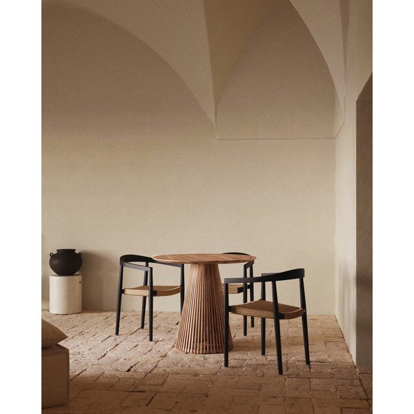 Iš tikmedžio masyvo apvalios formos valgomojo stalas natūralios spalvos ø 90 cm Jeanette – Kave Home-image-1